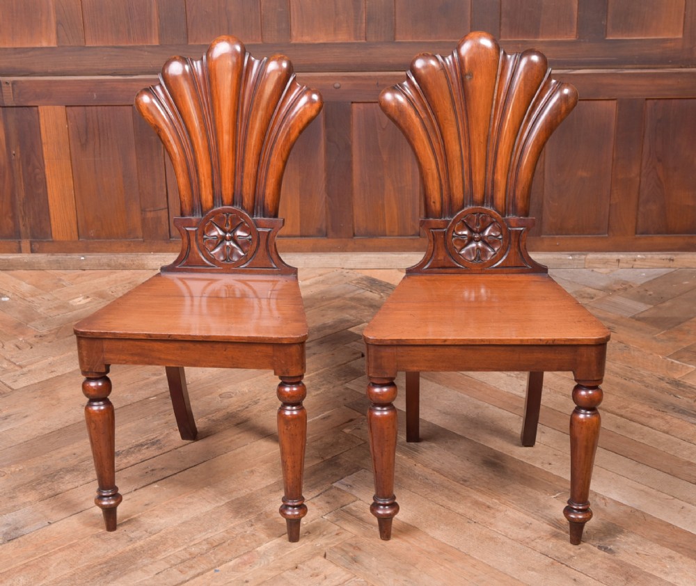 Stunning Pair of Victorian Mahogany Hall Chairs 