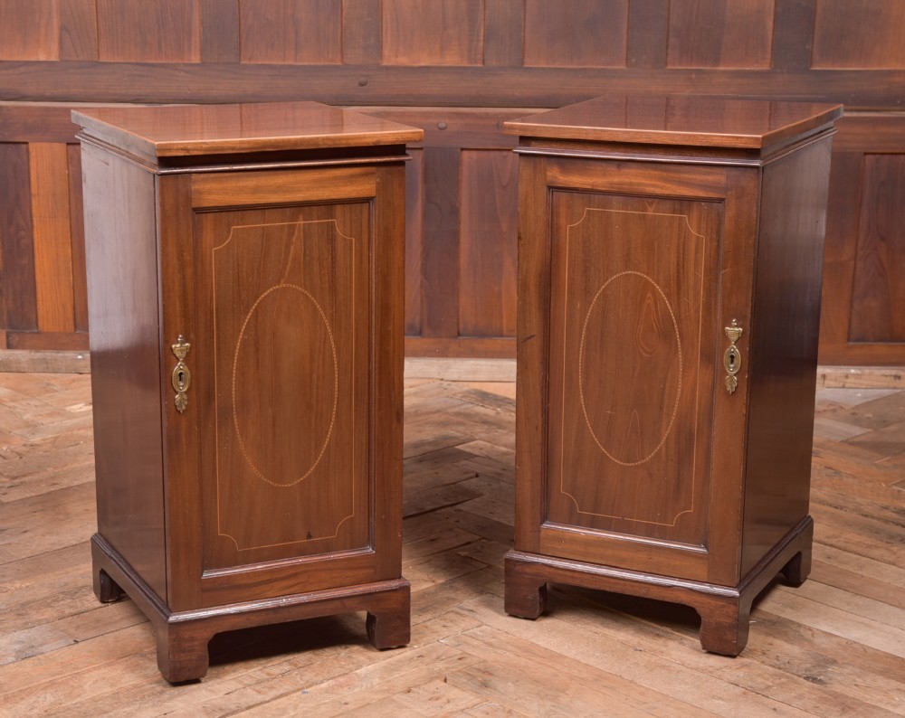 Pair of Edwardian inlaid mahogany bedside cabinets 