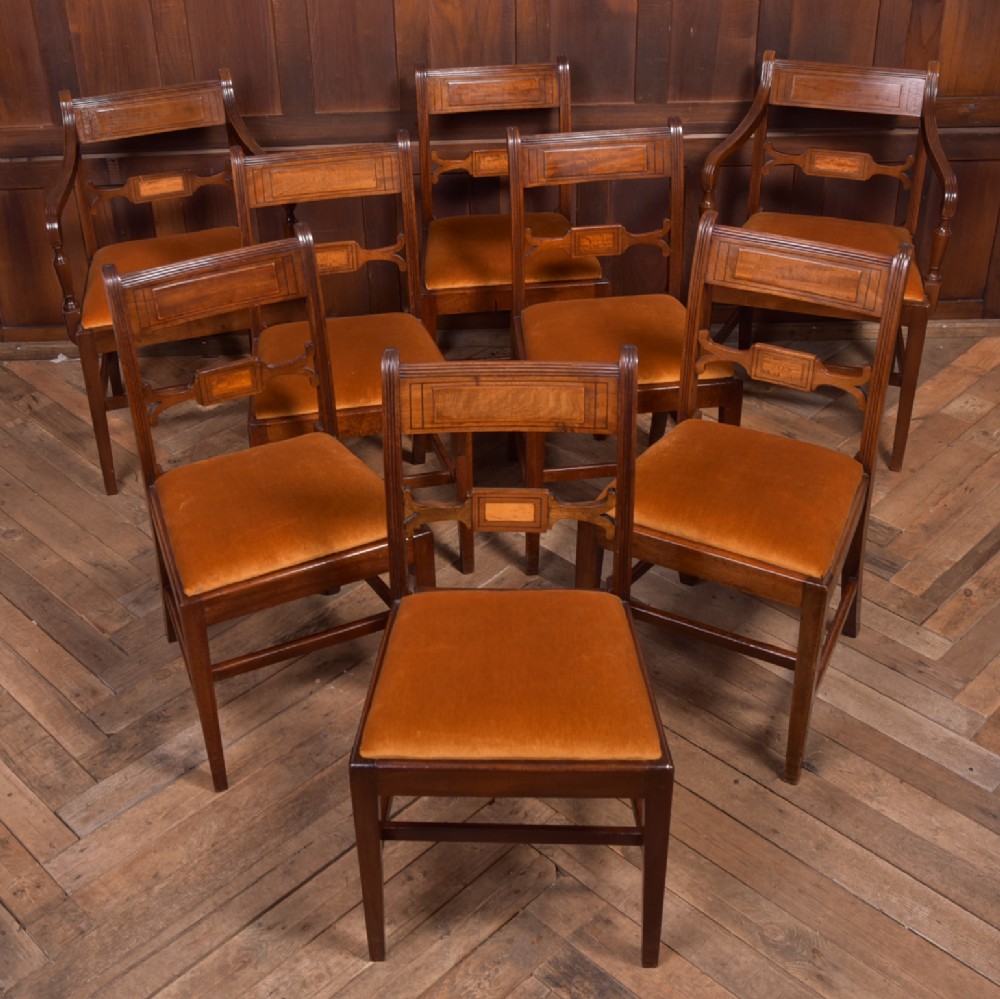 Set of 8  19th Century inlaid Mahogany dining chairs 