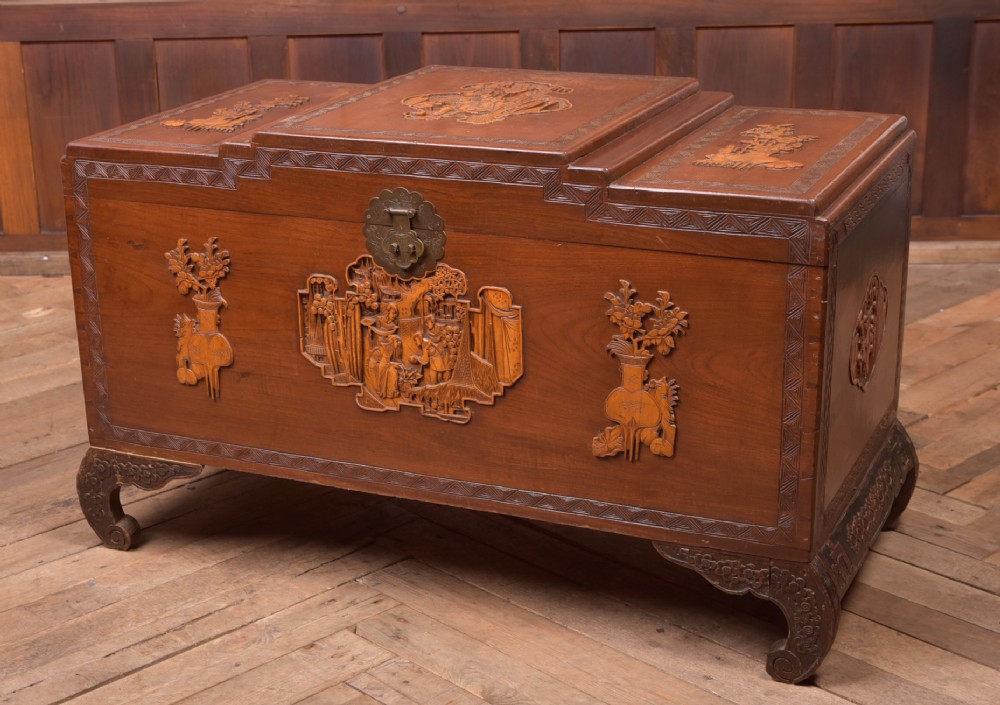 19th Century Chinese Carved camphor wood Storage box 