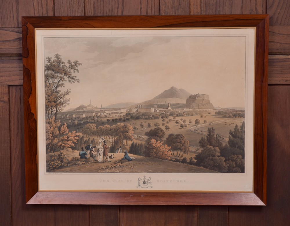 Edwardian Framed Coloured Engraving of Edinburgh