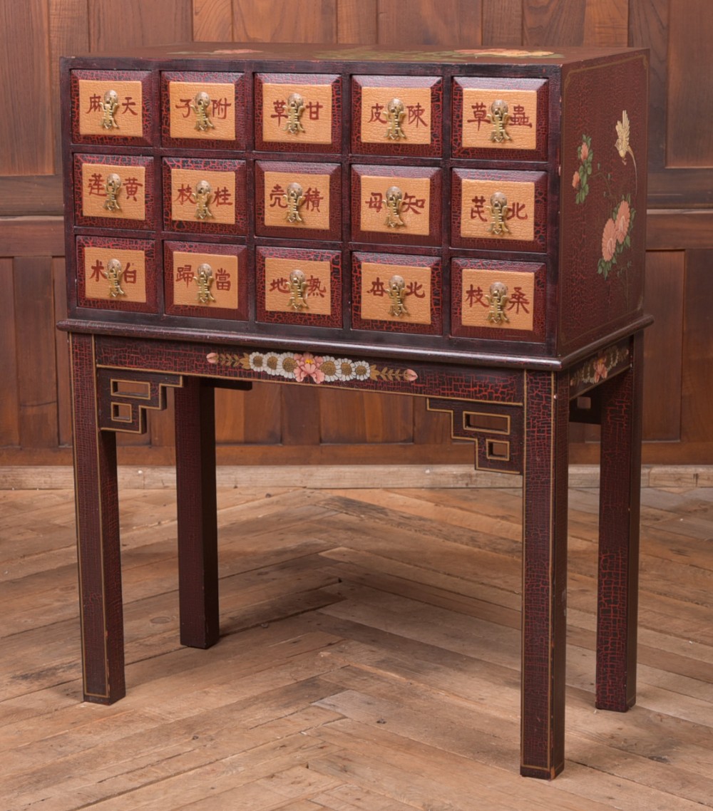 Painted Chinese Apothecary Chest on stand 