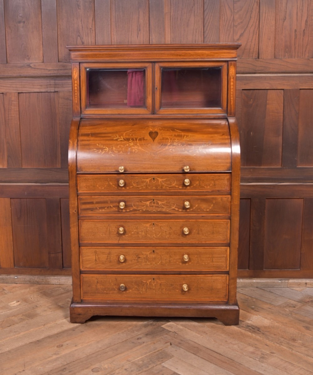 Edwardian inlaid cylinder desk