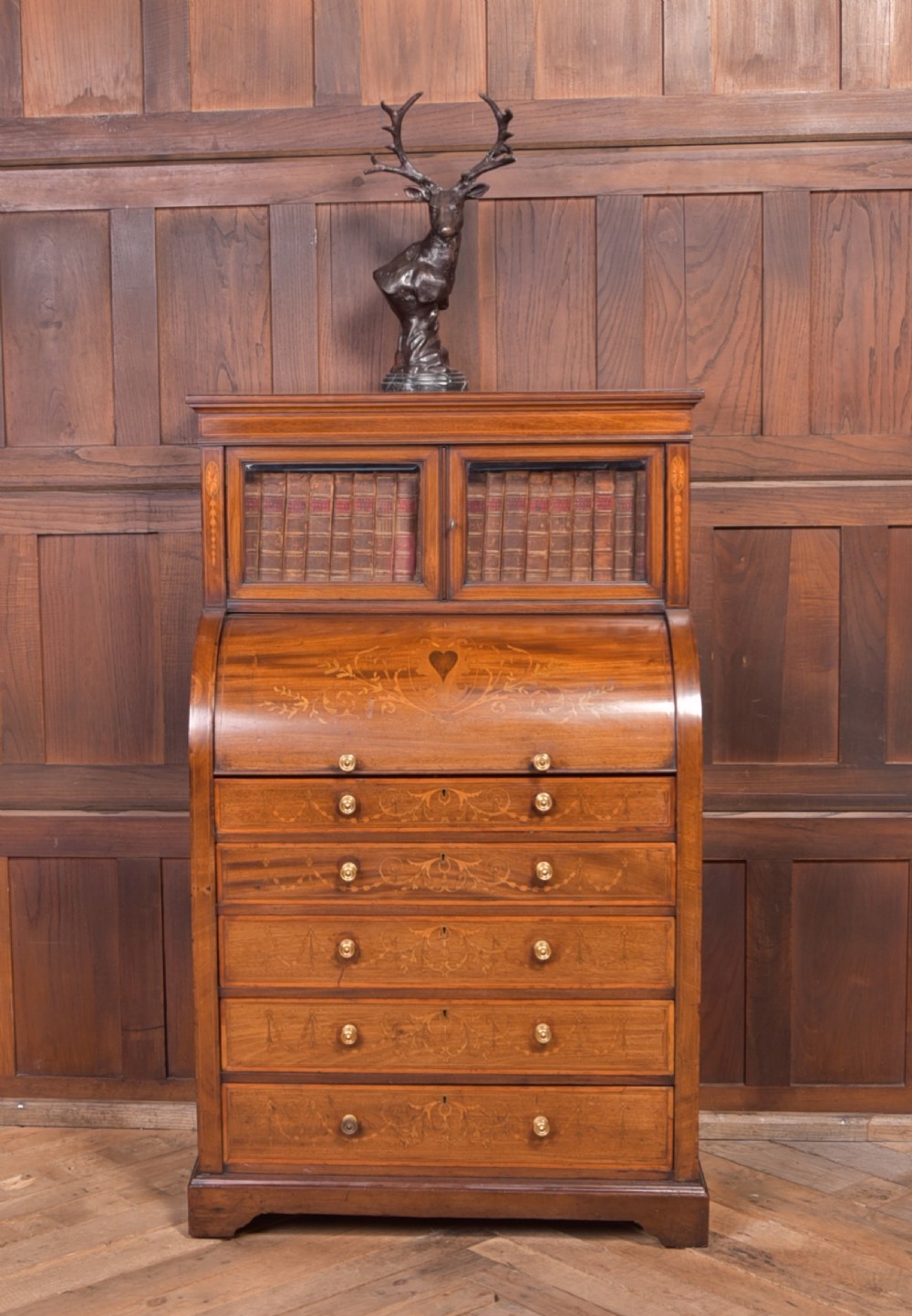 Edwardian inlaid cylinder desk View II