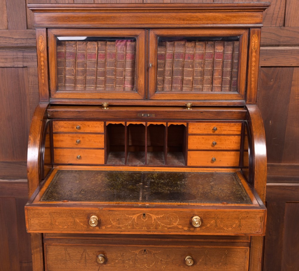 Edwardian inlaid cylinder desk View III