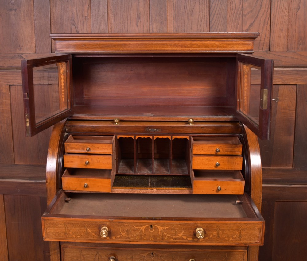 Edwardian inlaid cylinder desk View V