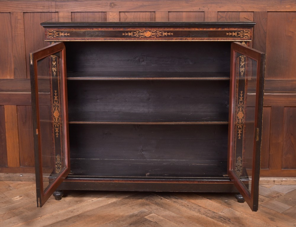 Victorian Ebonised inlaid bookcase View XII