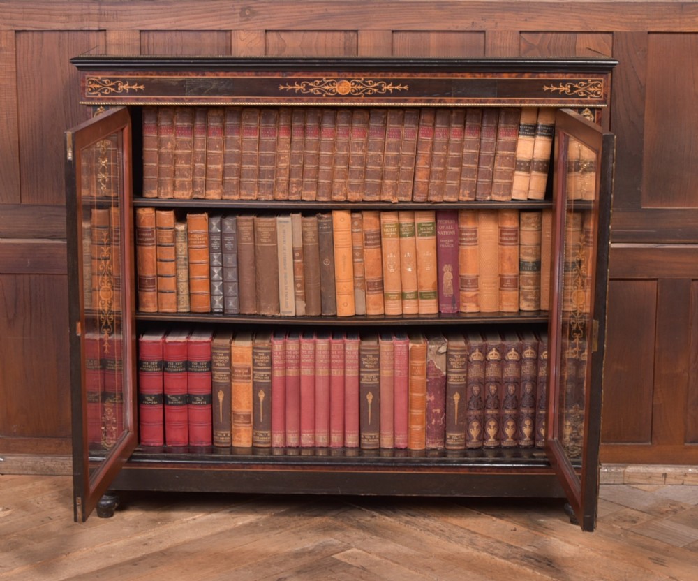 Victorian Ebonised inlaid bookcase View XVI