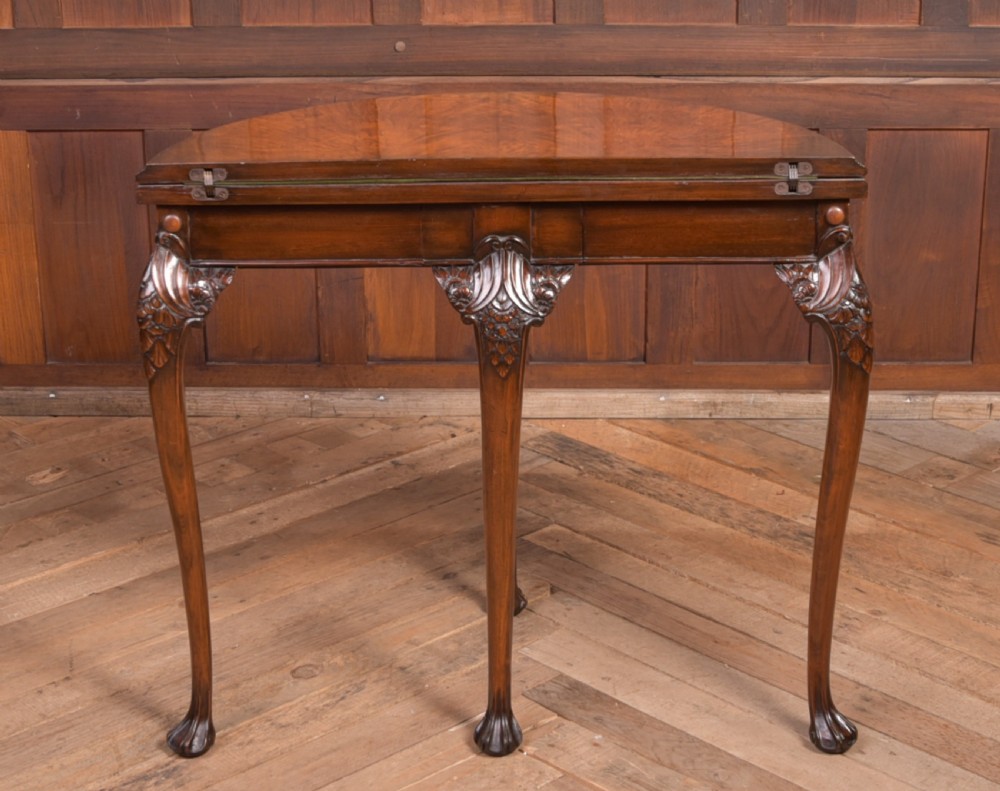 Edwardian Walnut fold over card table View XII