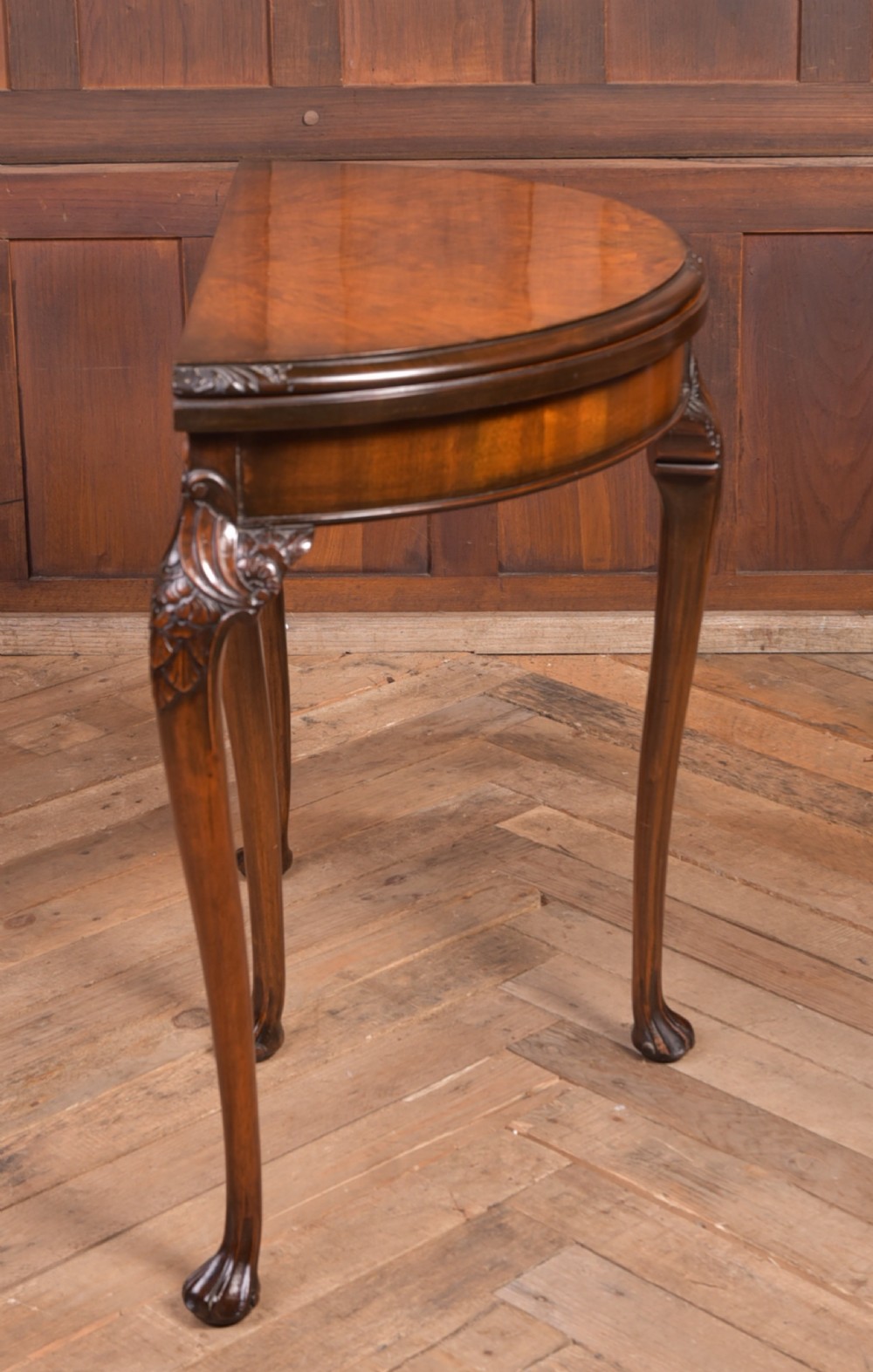 Edwardian Walnut fold over card table View XV