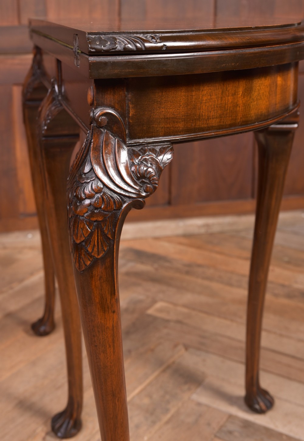 Edwardian Walnut fold over card table View XVI