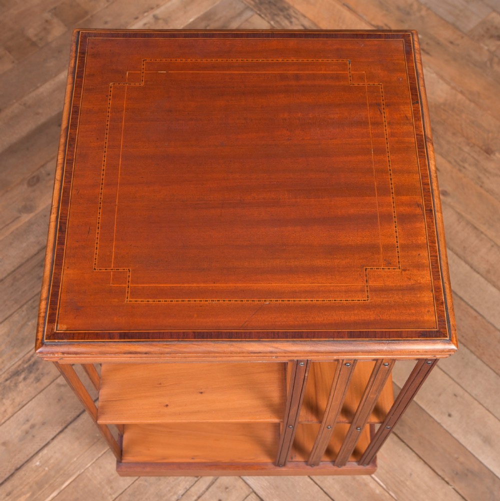 Edwardian Mahogany inlaid revolving bookcase View V