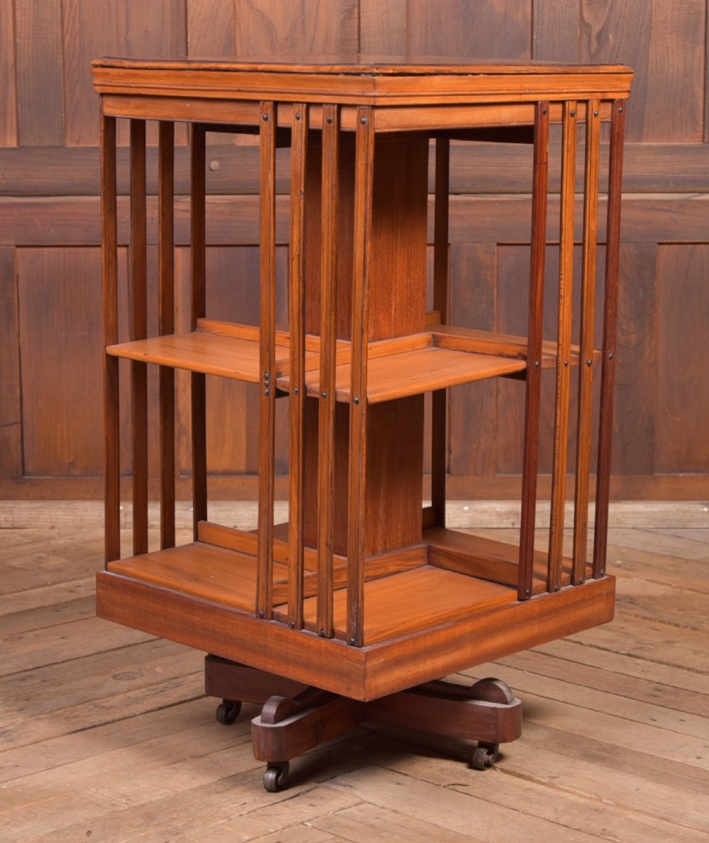 Edwardian Mahogany inlaid revolving bookcase View VI