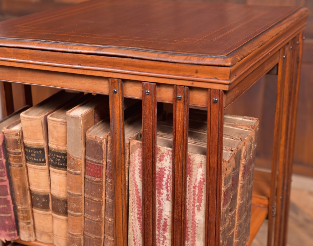 Edwardian Mahogany inlaid revolving bookcase View X