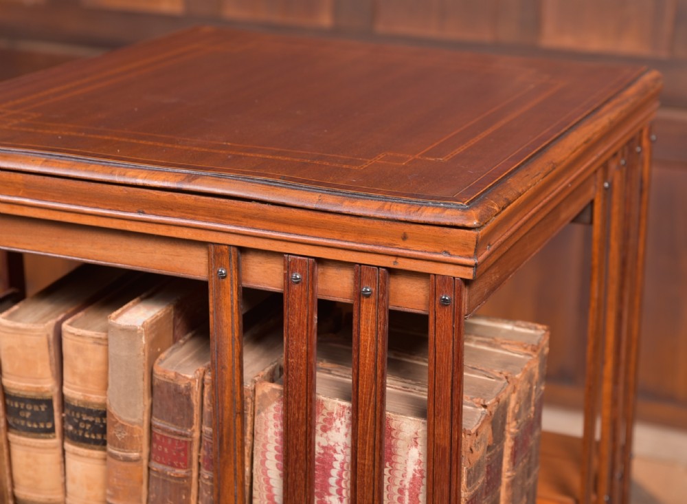Edwardian Mahogany inlaid revolving bookcase View XI