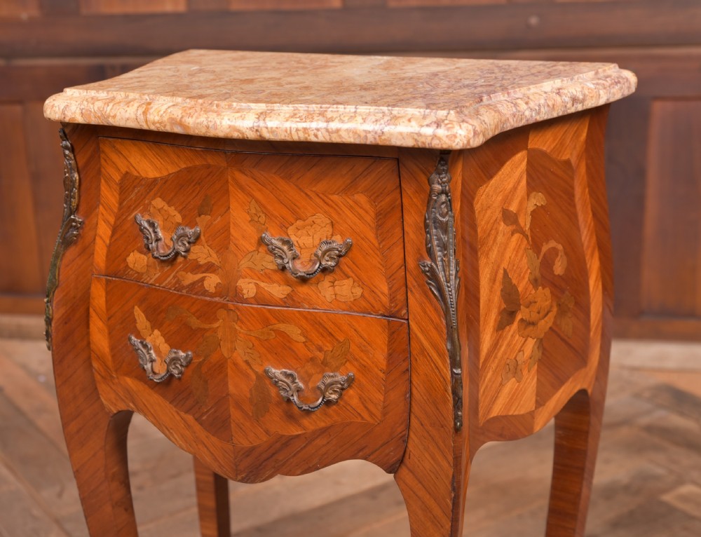 Pair of Edwardian French marble top bedside cabinets View III