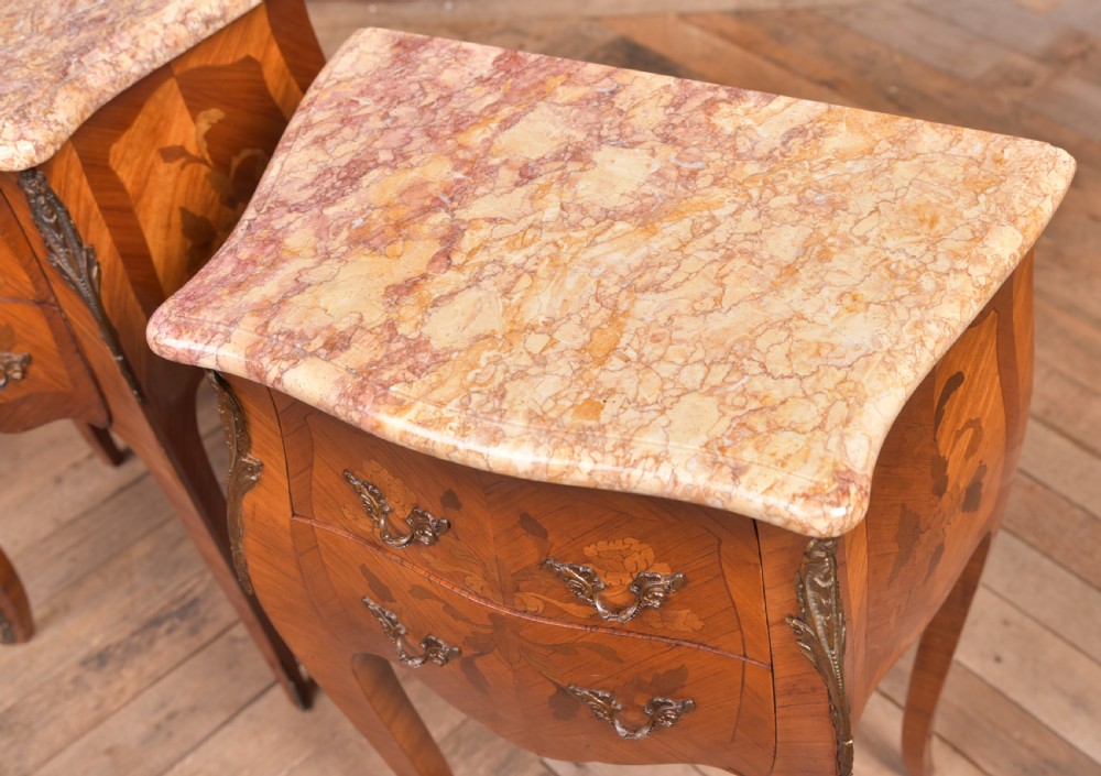 Pair of Edwardian French marble top bedside cabinets View IV