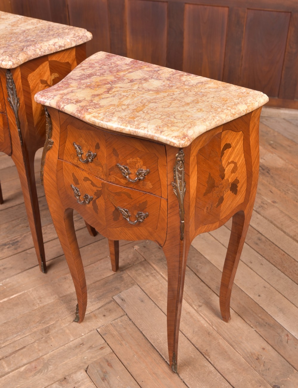 Pair of Edwardian French marble top bedside cabinets View VI