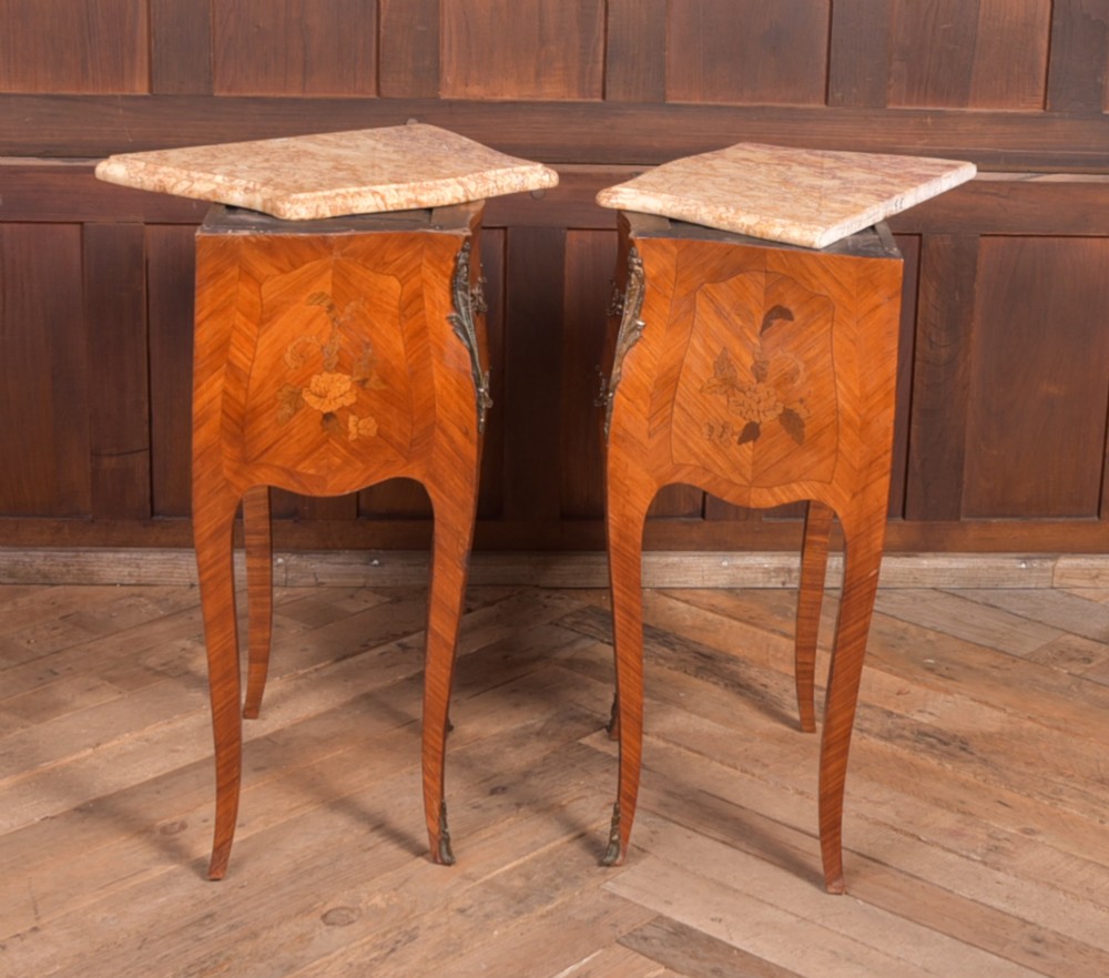 Pair of Edwardian French marble top bedside cabinets View XI