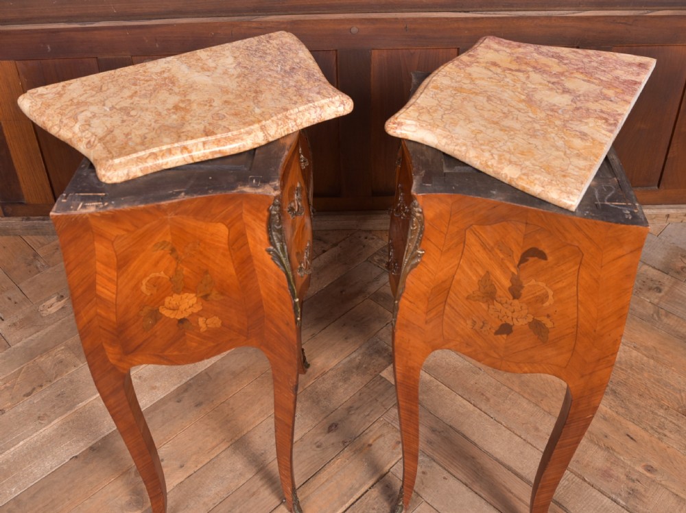 Pair of Edwardian French marble top bedside cabinets View XII