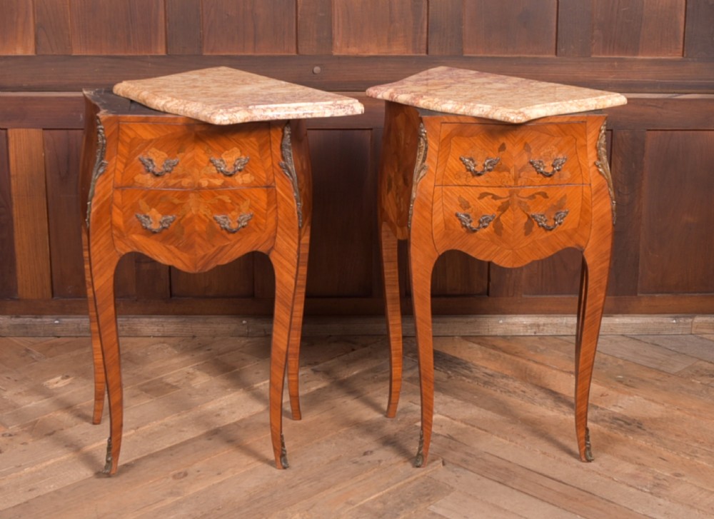 Pair of Edwardian French marble top bedside cabinets View XIV