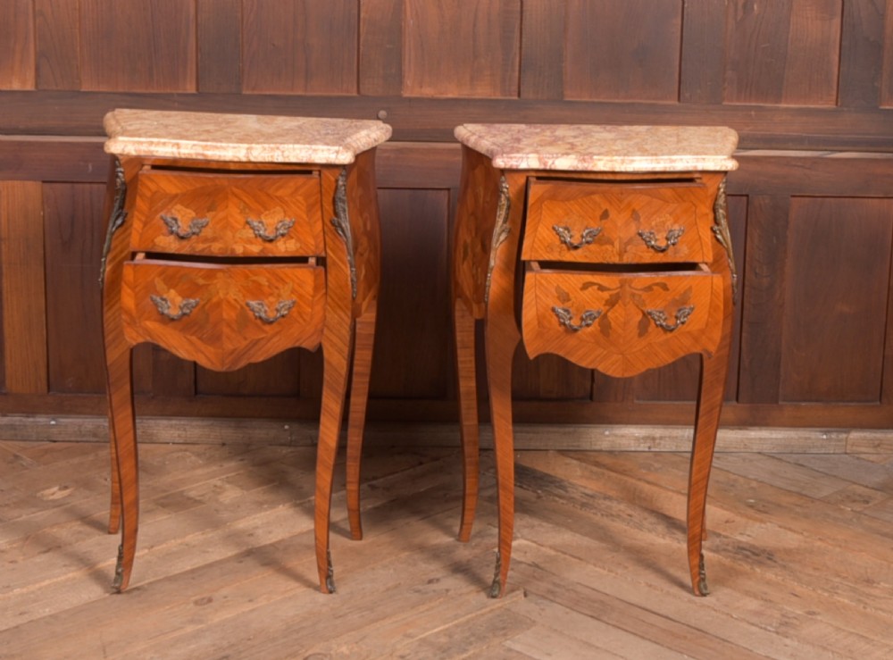 Pair of Edwardian French marble top bedside cabinets View XV