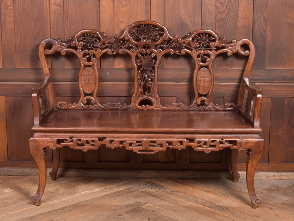 Stunning 19th century hardwood carved Chinese bench