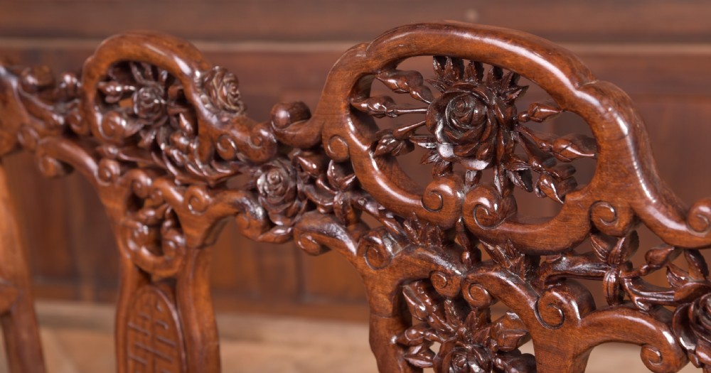 Stunning 19th century hardwood carved Chinese bench View III