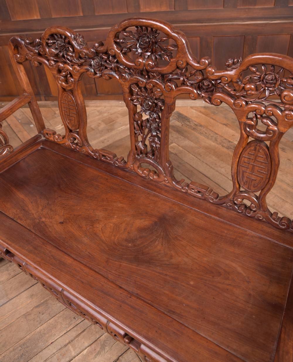 Stunning 19th century hardwood carved Chinese bench View IV