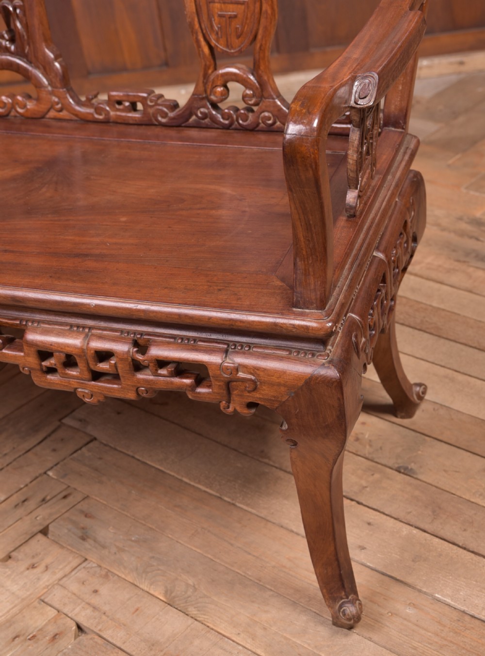 Stunning 19th century hardwood carved Chinese bench View VI