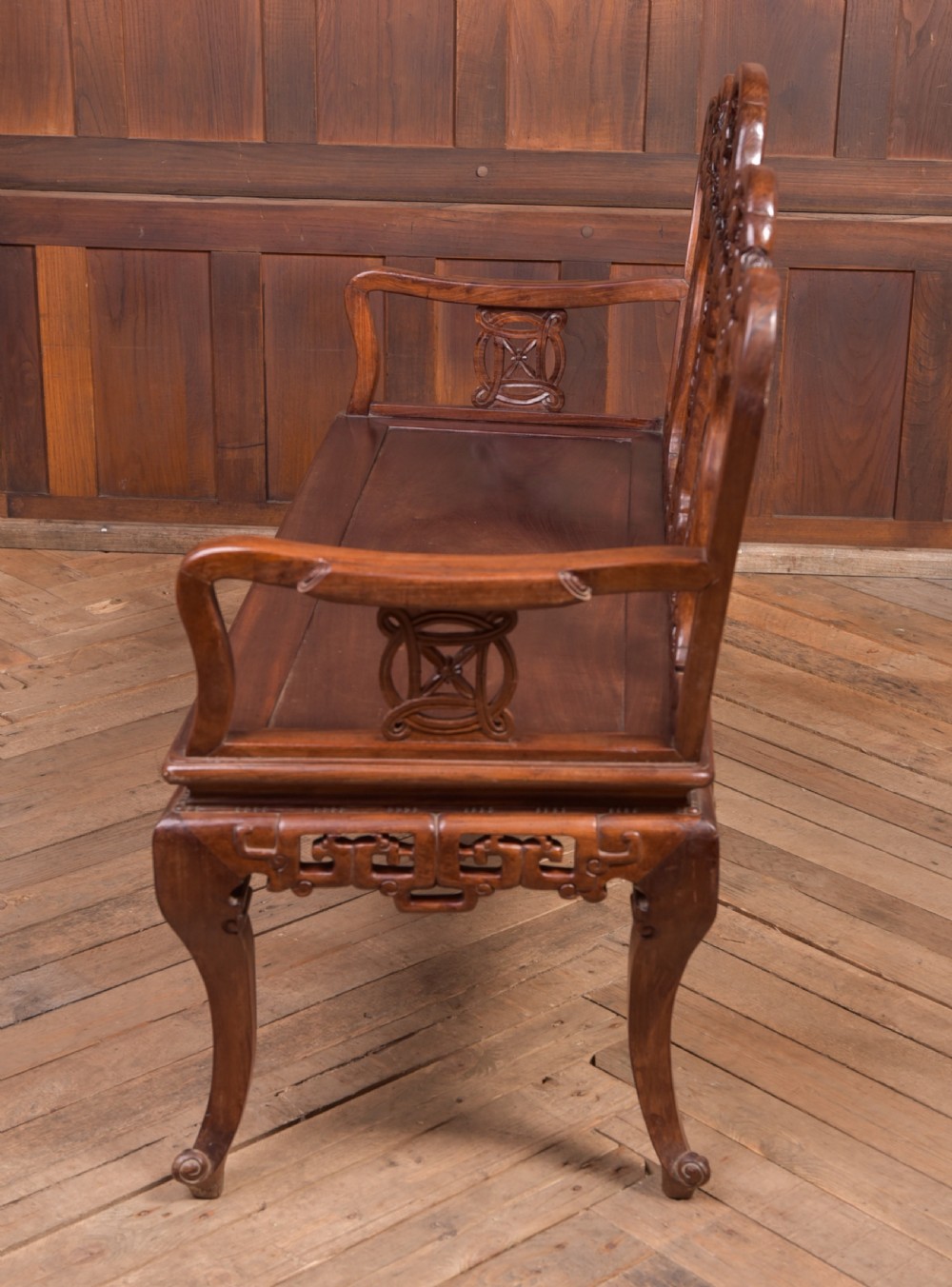Stunning 19th century hardwood carved Chinese bench View IX