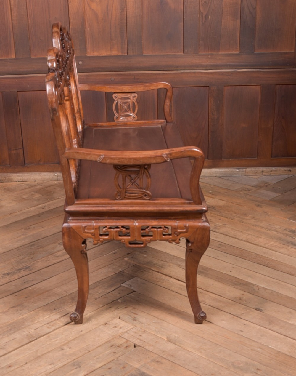 Stunning 19th century hardwood carved Chinese bench View XI