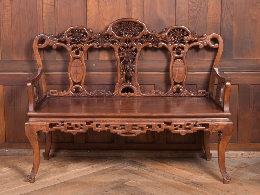 Stunning 19th century hardwood carved Chinese bench View XII