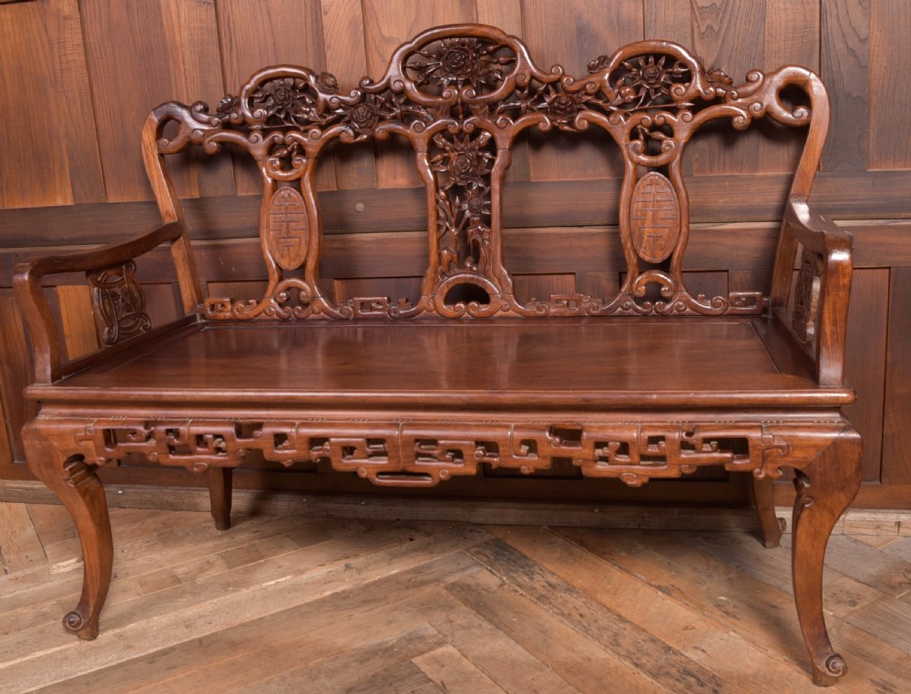 Stunning 19th century hardwood carved Chinese bench View XIV