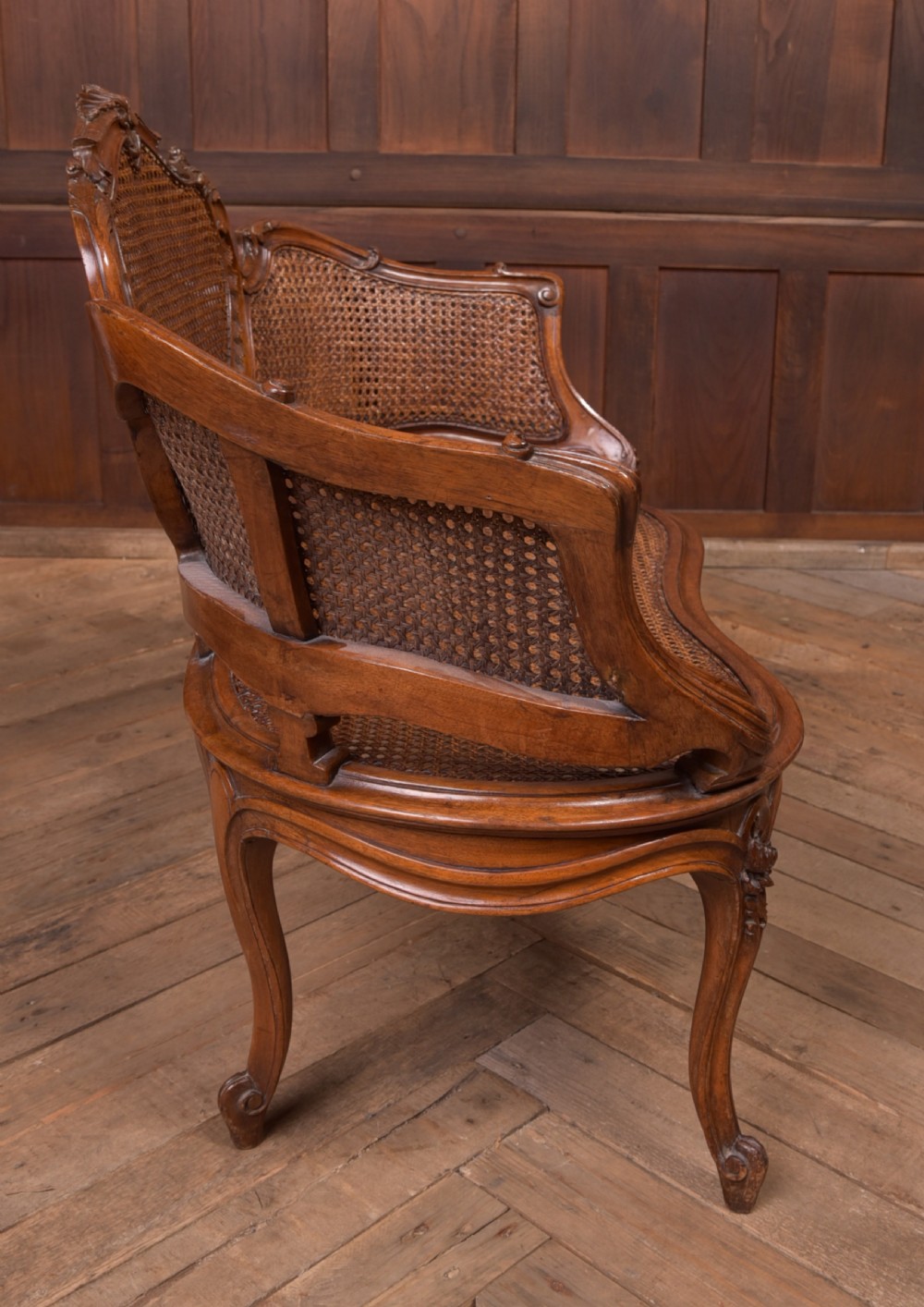 French  Edwardian Walnut Bergere window chair View XII