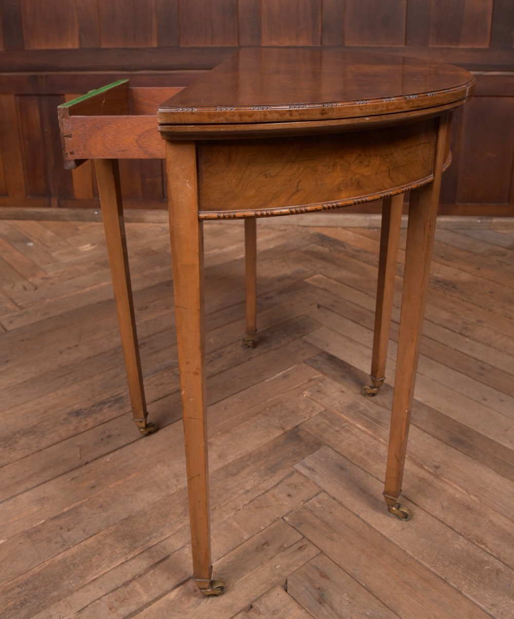 Edwardian Walnut Demi Lune fold over tea table View II