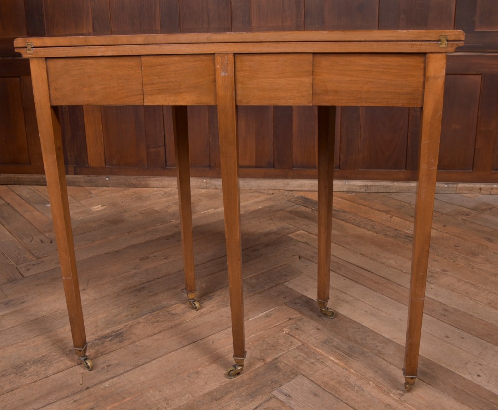 Edwardian Walnut Demi Lune fold over tea table View VII