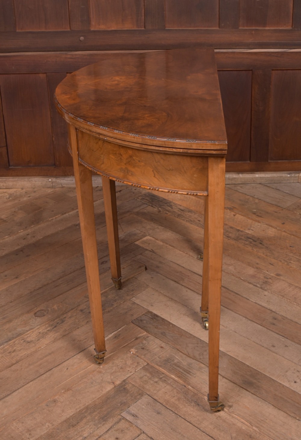 Edwardian Walnut Demi Lune fold over tea table View X