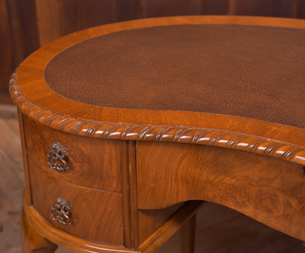 Edwardian walnut kidney shaped desk View II