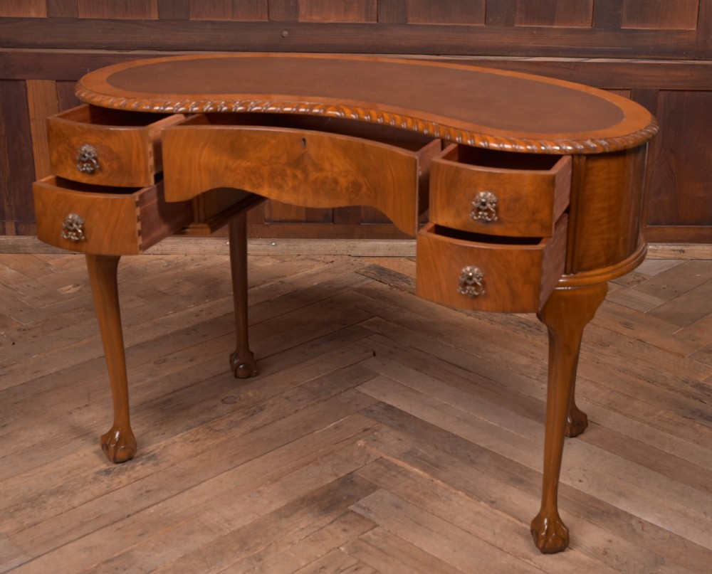 Edwardian walnut kidney shaped desk View V