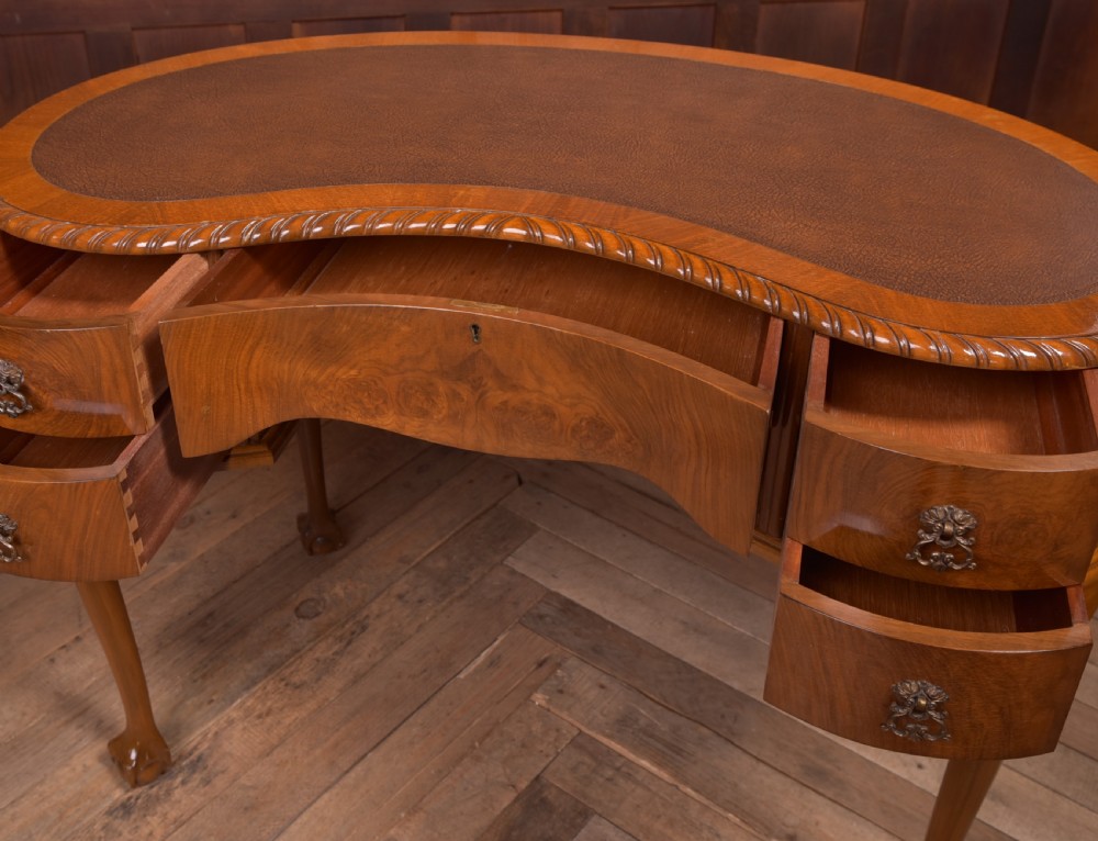 Edwardian walnut kidney shaped desk View VI