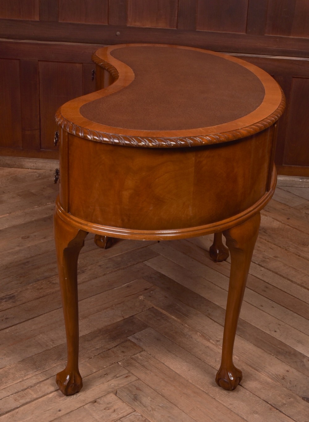 Edwardian walnut kidney shaped desk View VIII