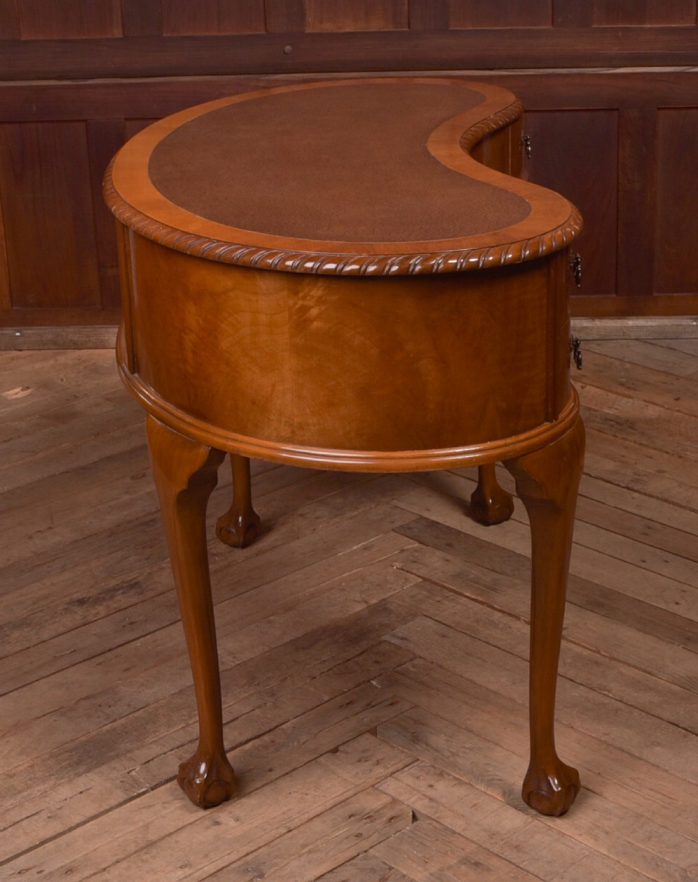 Edwardian walnut kidney shaped desk View X