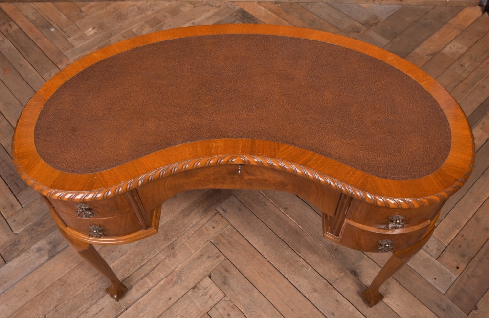 Edwardian walnut kidney shaped desk View XI