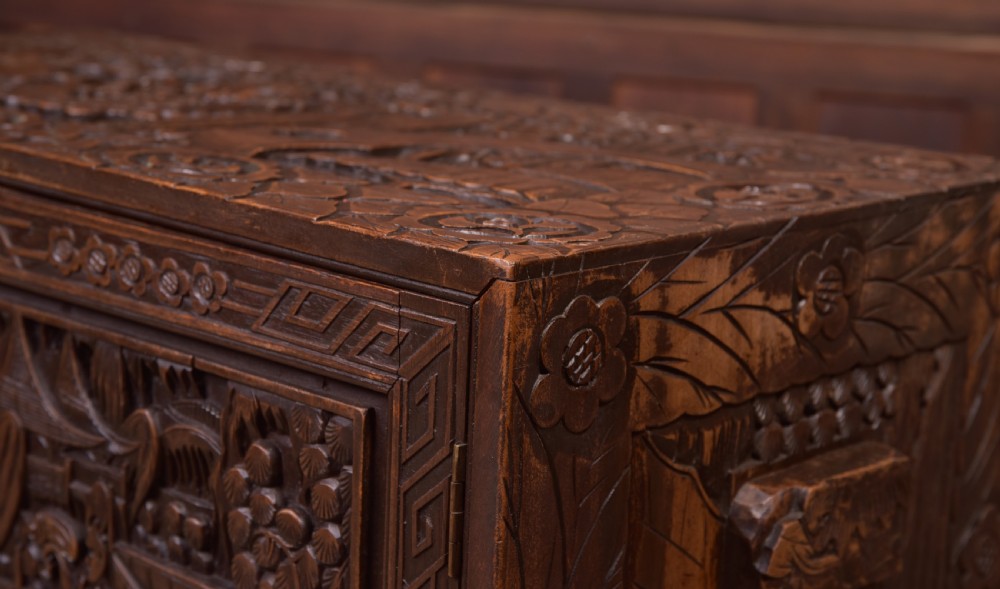 Chinese carved Camphor wood Cabinet View V