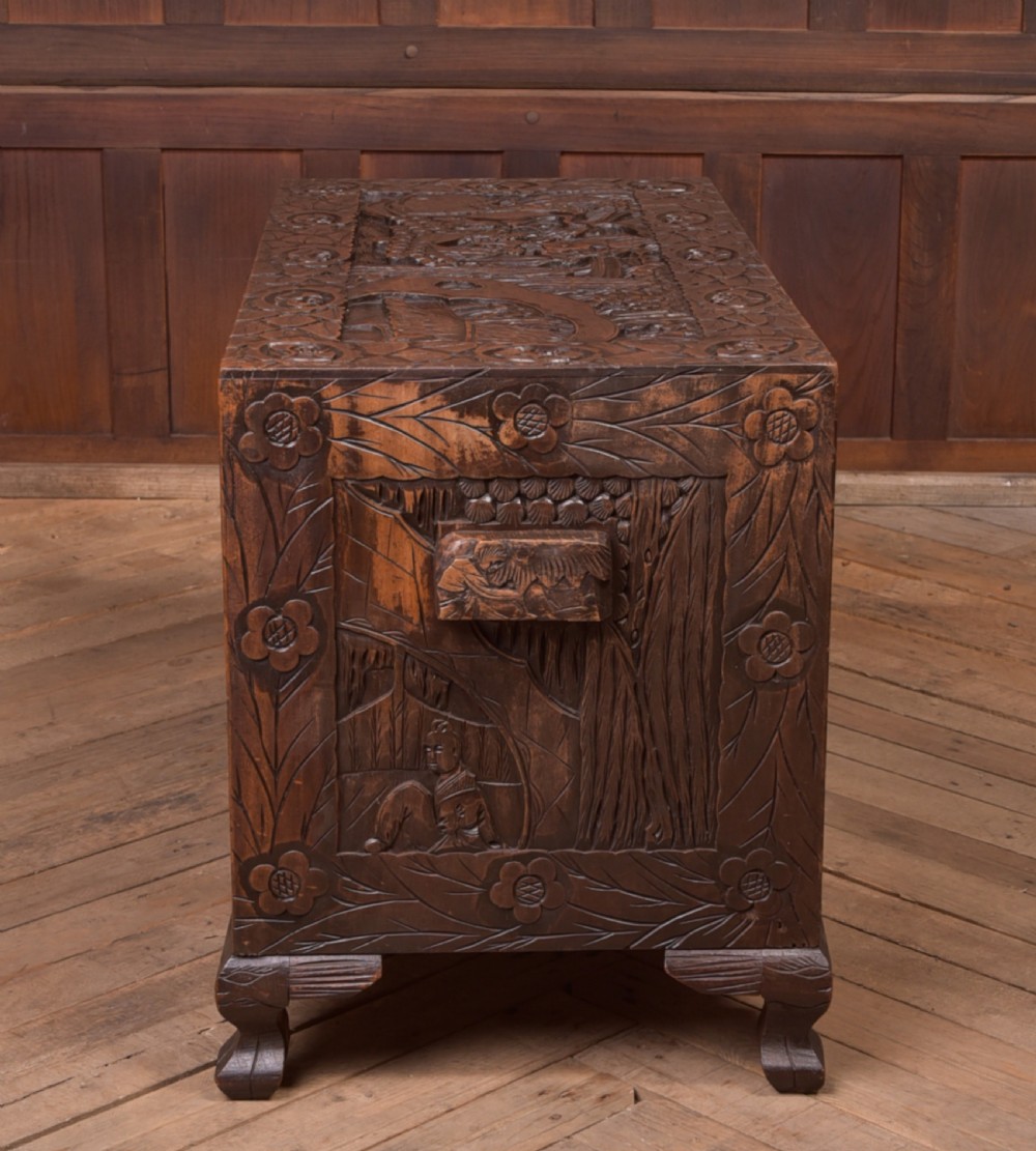 Chinese carved Camphor wood Cabinet View X