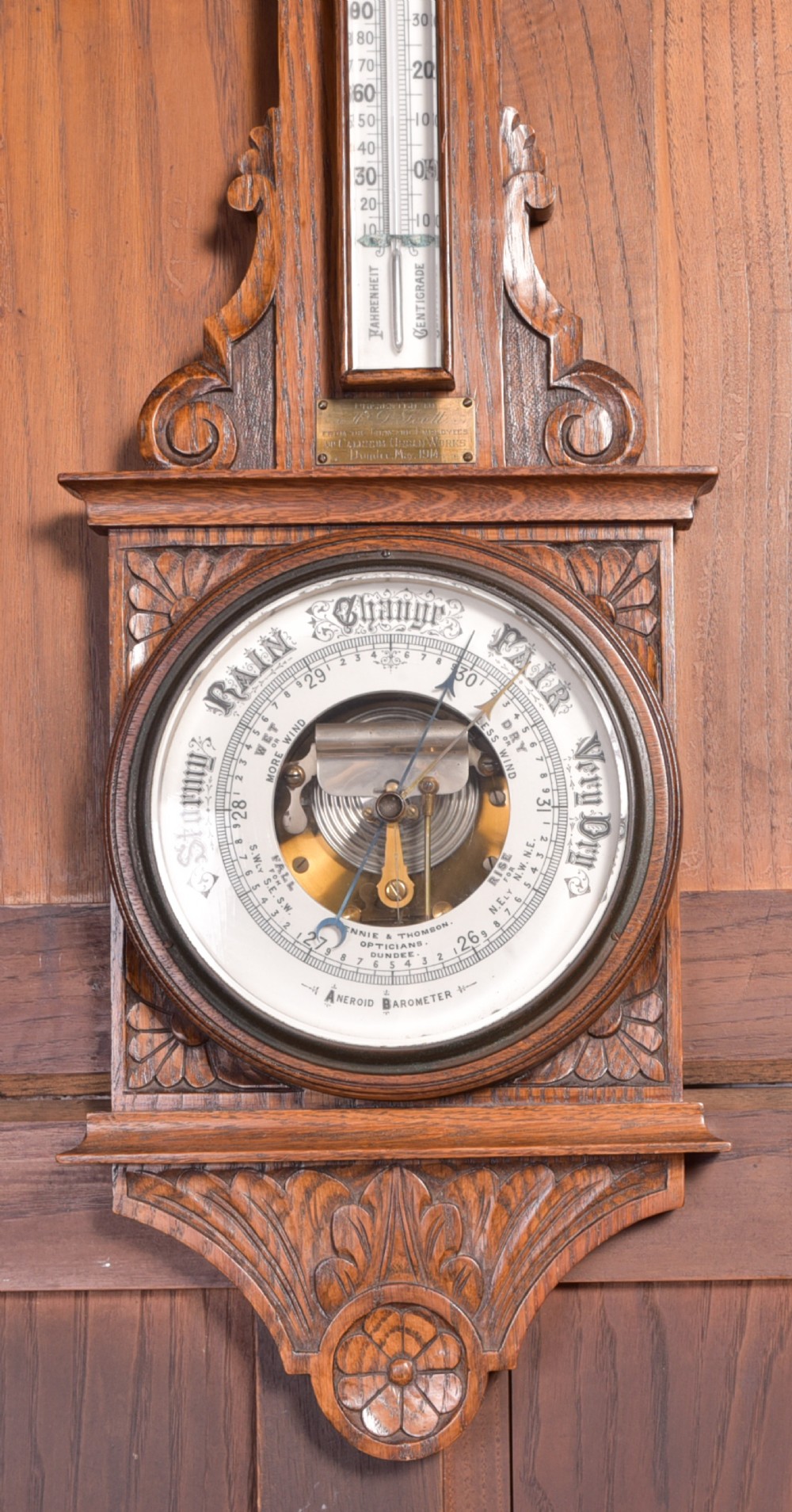 Edwardian Oak Aneroid barometer View III