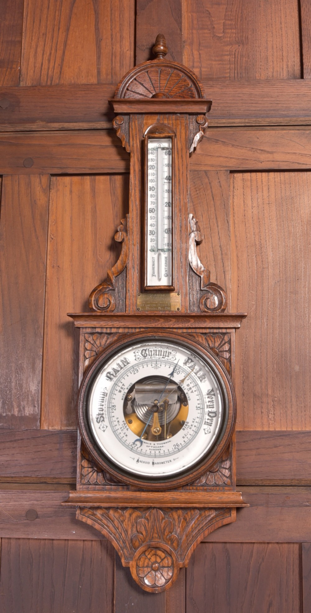 Edwardian Oak Aneroid barometer View V