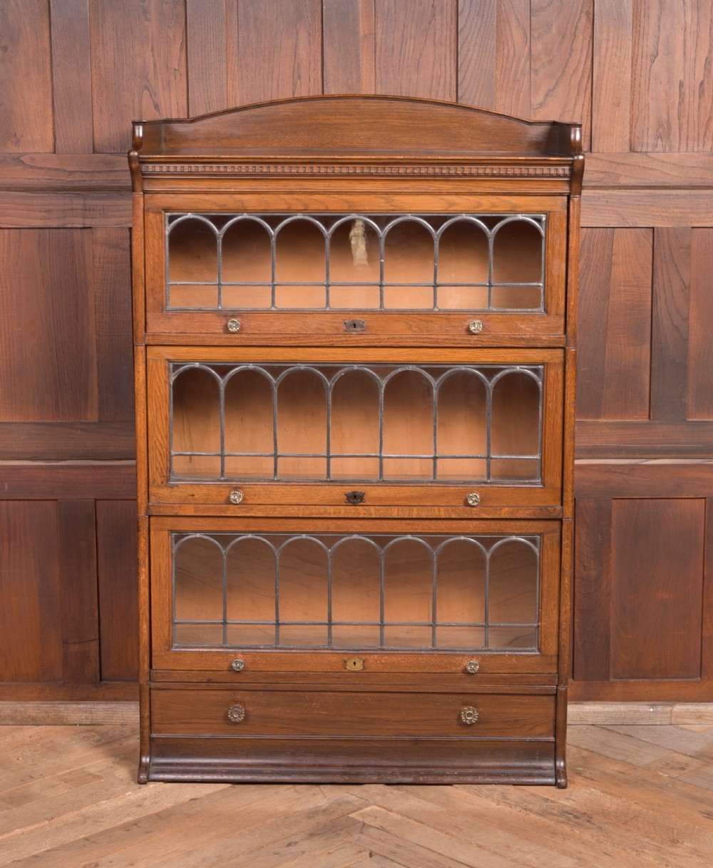Edwardian oak Lebus 3 Sectional bookcase View II
