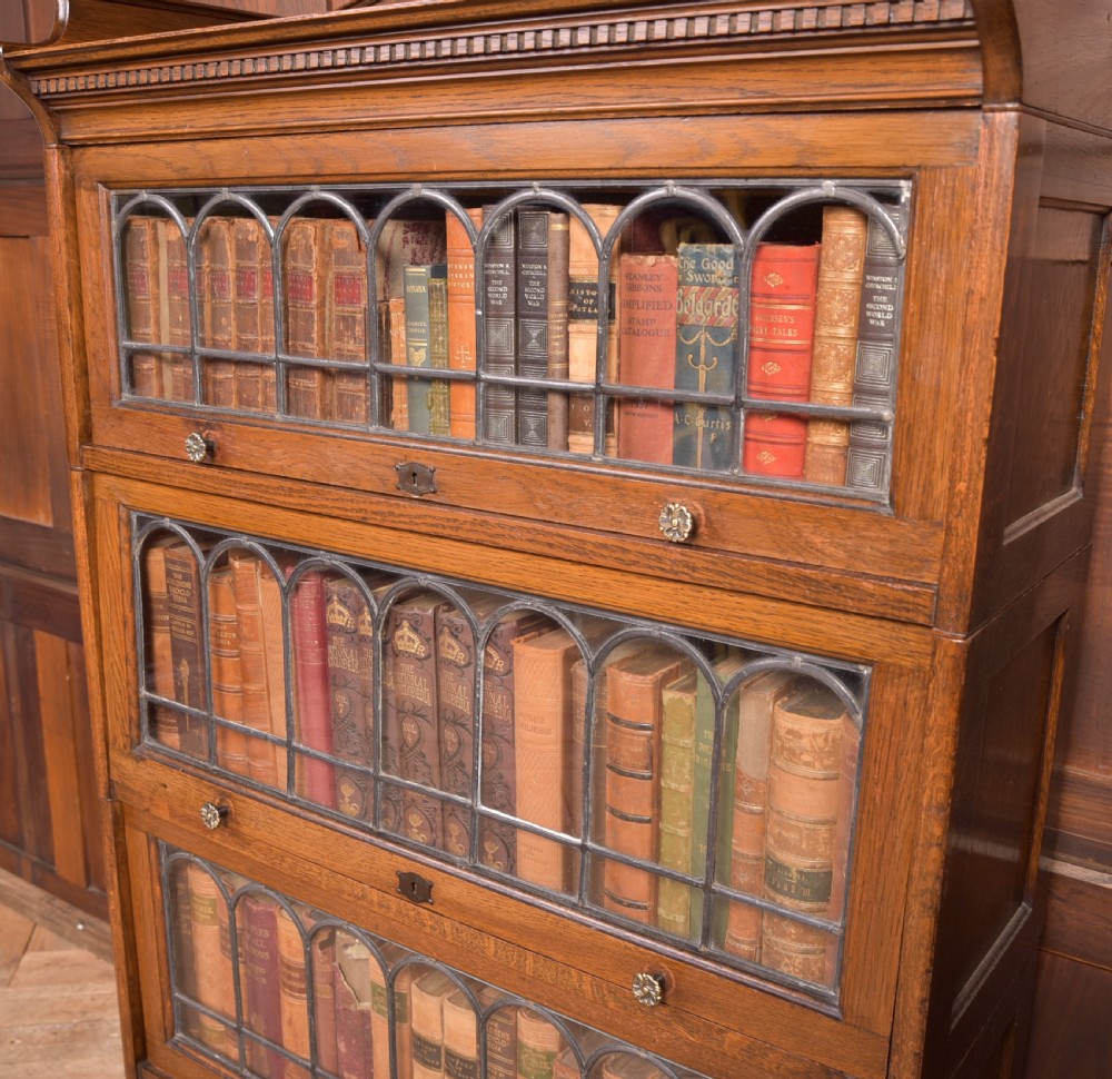 Edwardian oak Lebus 3 Sectional bookcase View IX